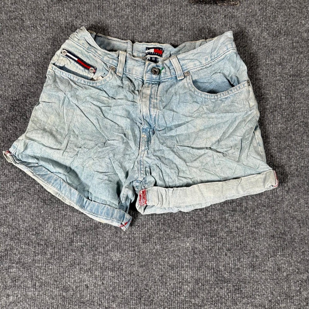 Tommy Hilfiger Denim Shorts Girls 16 Light Wash High Waisted Cotton 90s Vintage